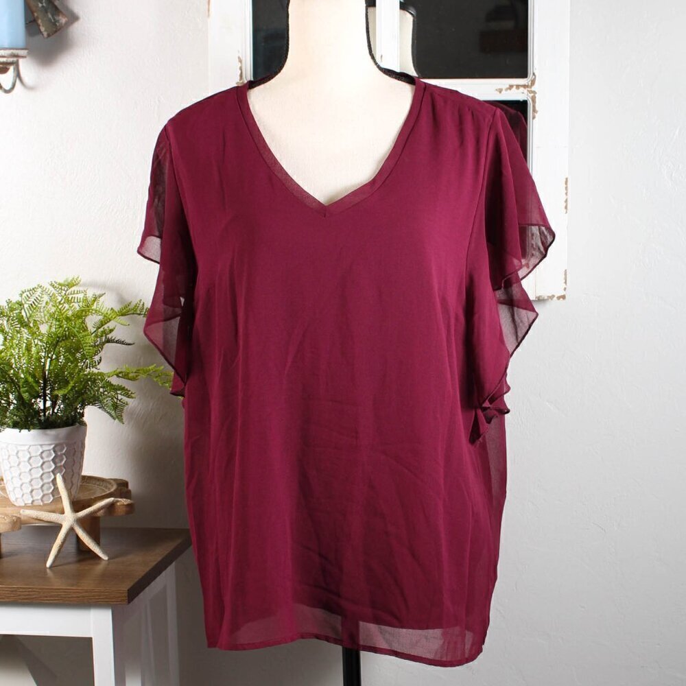 Worthington Blouse, Flutter Sleeves, Size Large, NWT